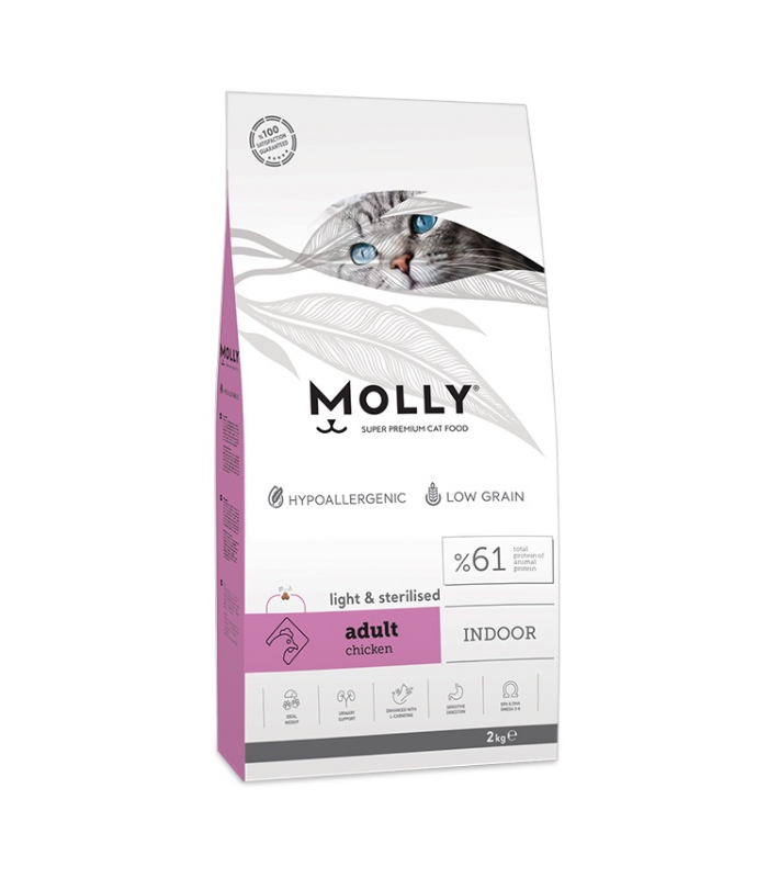 MOLLY Cat Adult Indoor Light & Sterilised Chicken 2kg - Image 1