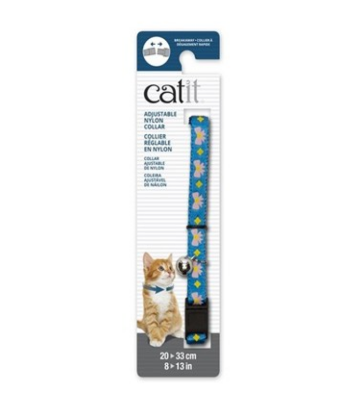 CATIT Adjustable Nylon Collar Blue w/Pink Bows 20-33cm - Image 1
