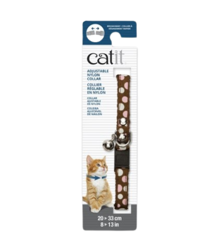CATIT Adjustable Nylon Collar w/Riverts Brown w/Polka Dots 0.8cm - Image 1