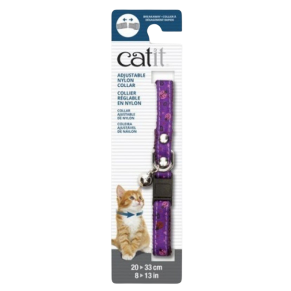 CATIT Adjustable Nylon Collar w/Riverts Purple w/Ladybugs 0.8cm