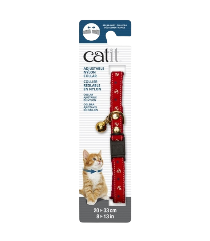 CATIT Adjustable Nylon Collar w/Riverts Red Nautical 0.8cm - Image 1