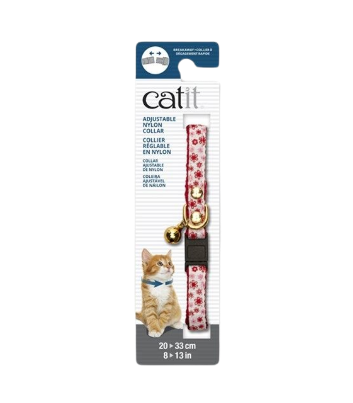 CATIT Adjustable Nylon Collar w/Riverts Red & White w/Flowers 0.8cm - Image 1