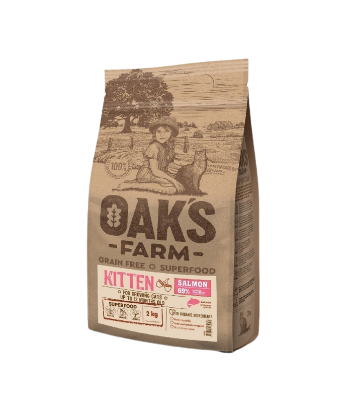 OAK'S FARM Grain Free Kitten with Salmon 2kg - Image 1