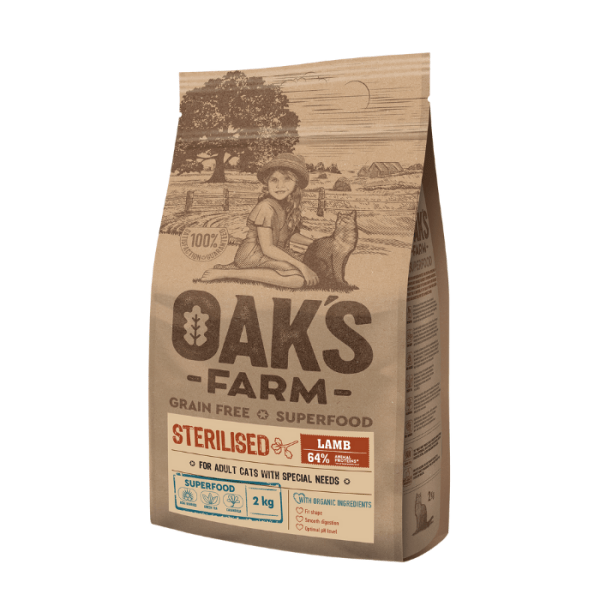 OAK'S FARM Grain Free Sterilised Lamb Adult Cat 2kg