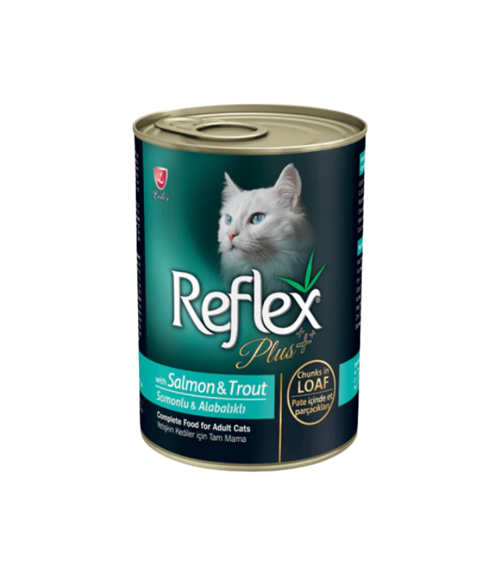 REFLEX Plus Adult Can Food with Salmon & Trout Chunks in Loaf 400g - Image 1