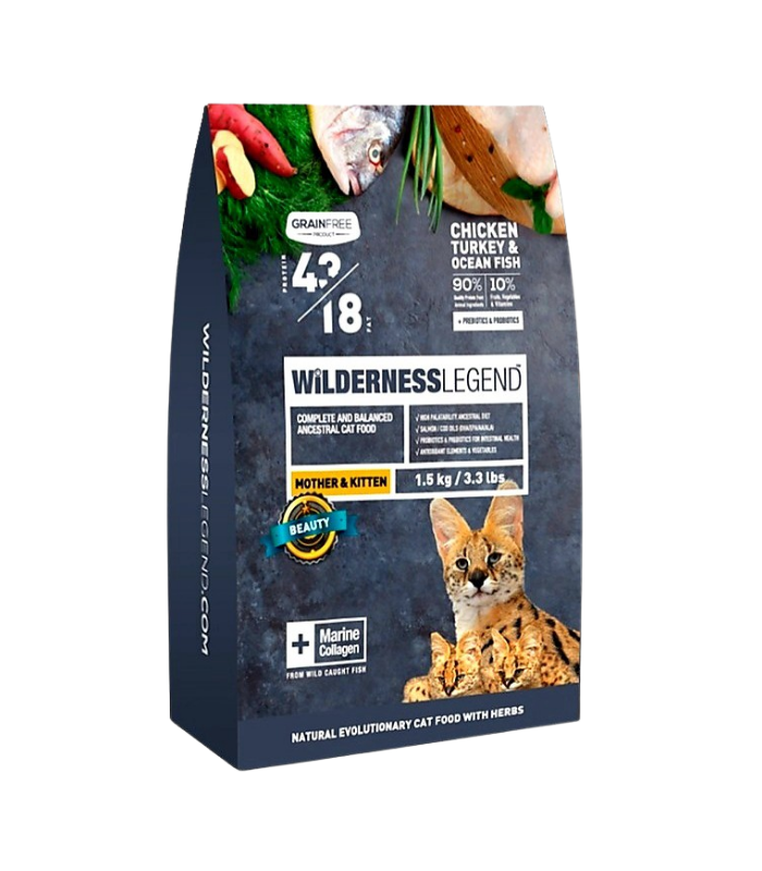 WILDERNESS LEGEND 43/18 Cat Mother & Kitten Chicken, Turkey & Ocean Fish 1.5kg - Image 1