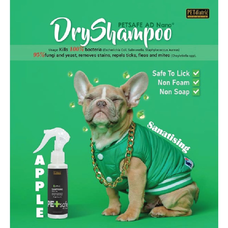 Petdiatric AD Nano Petsafe Spray Apple Dry Shampoo for Cats & Dogs (100ml) - Image 4