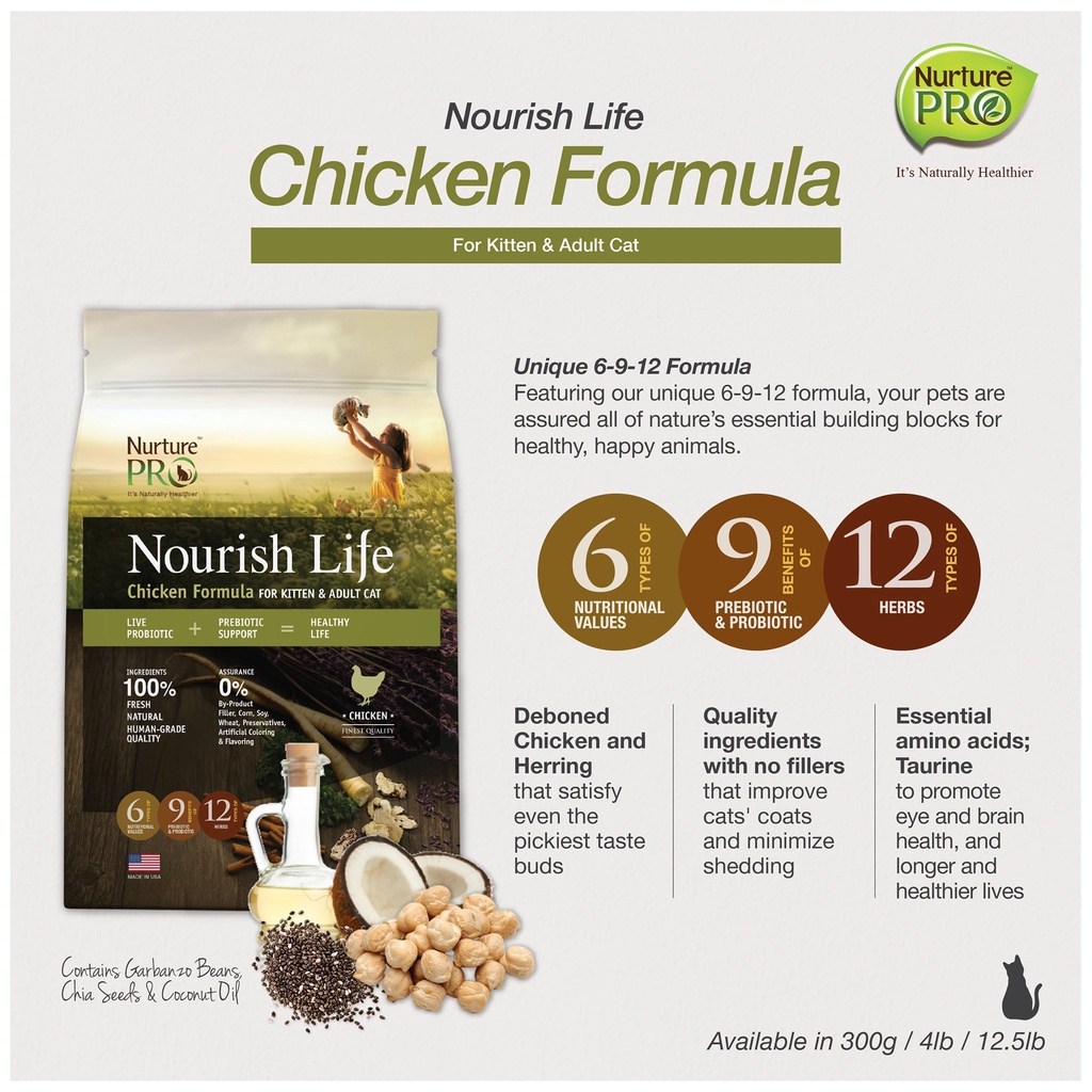 NURTURE PRO Nourish Life Chicken for Kitten & Adult Cat 300g [Expired on Aug 2022]/ Pet Food / Cat Food / Dry Food - Image 3