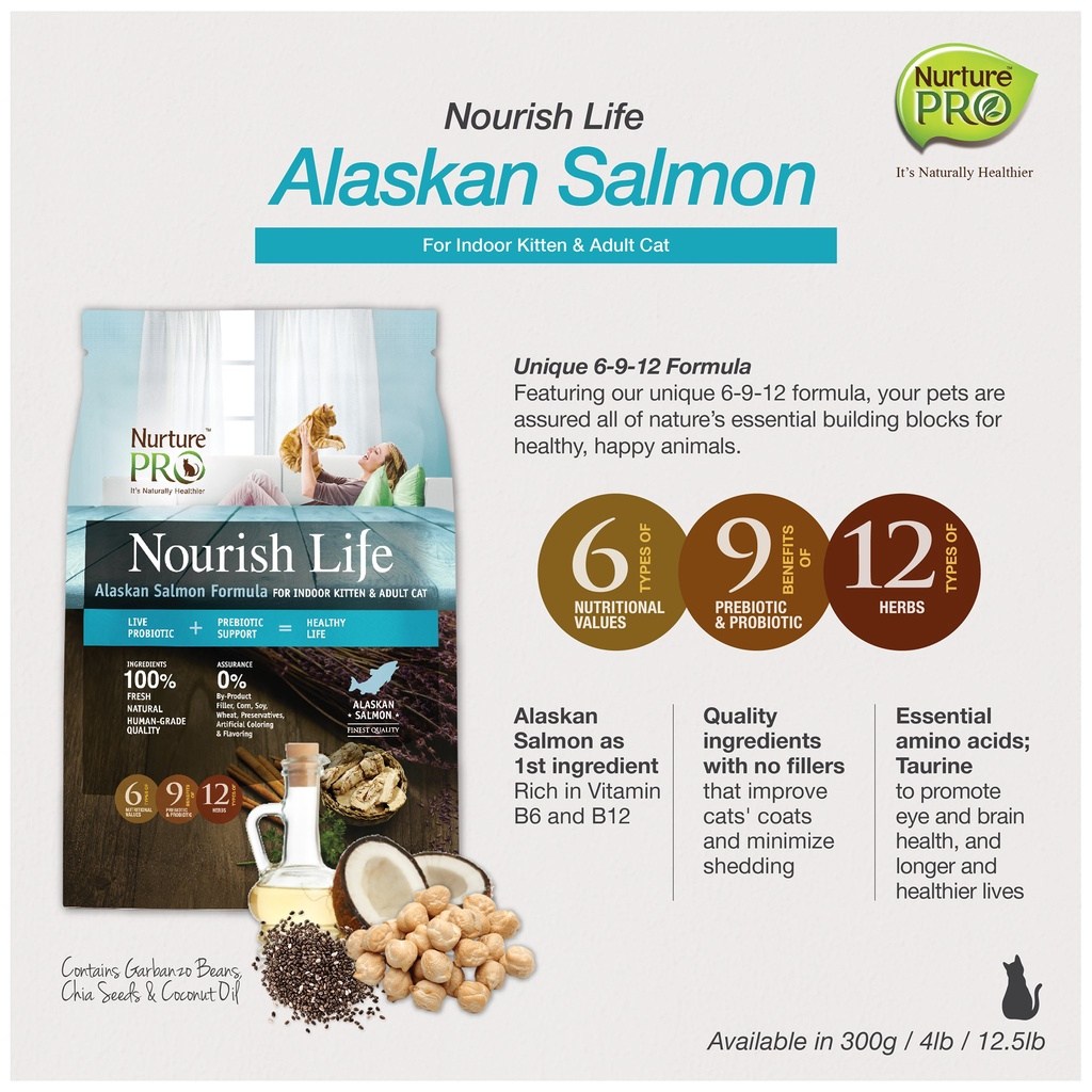 NURTURE PRO Nourish Life Alaskan Salmon for Kitten & Adult Cat 300g [Expired on Aug 2022] /Pet Food/ Cat Food / Dry Food - Image 3