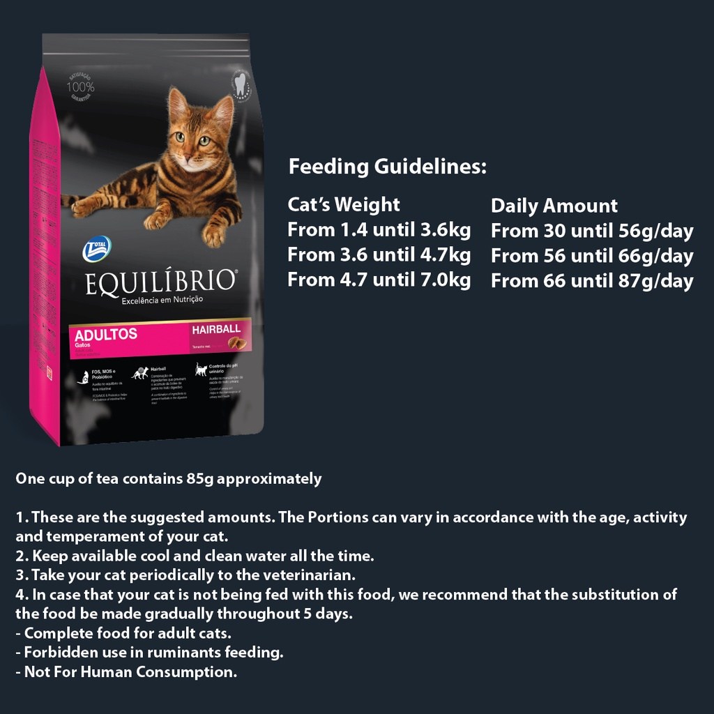 EQUILIBRIO Adult Cats (Hairball) 33/18 1.5kg / Cat Food / Makanan Kucing - Image 3