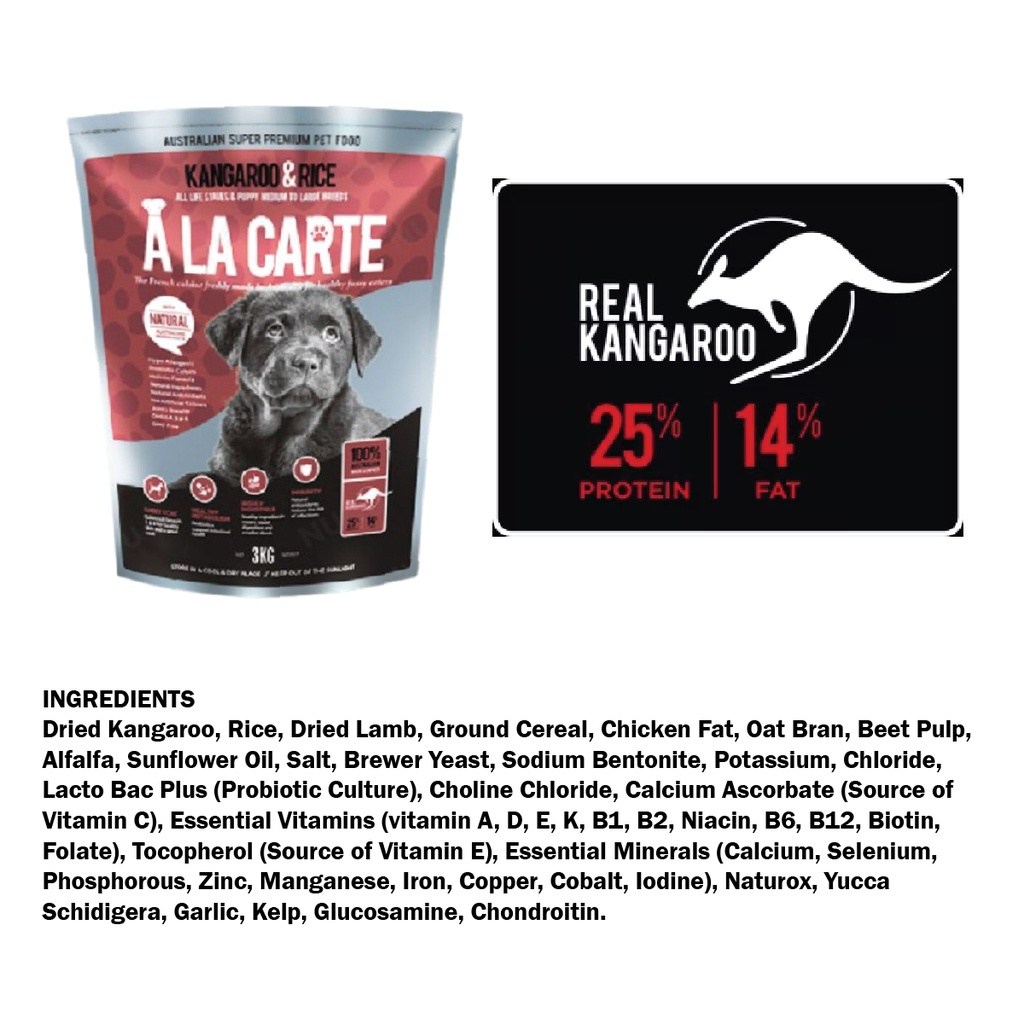 ALA CARTE Puppy and All Life Stages Kangaroo & Rice 3kg / Dog Food / Dog Dry Food - Image 3