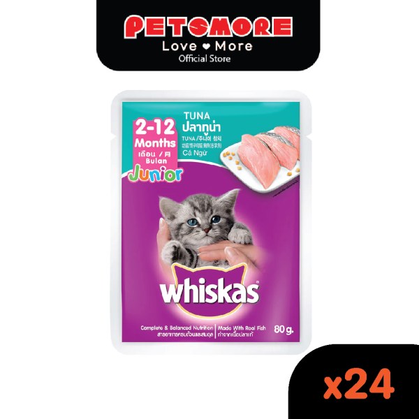 WHISKAS Pouch Cat Wet Food Junior Tuna 80g x 24 [Carton Pack] / Makanan Kucing