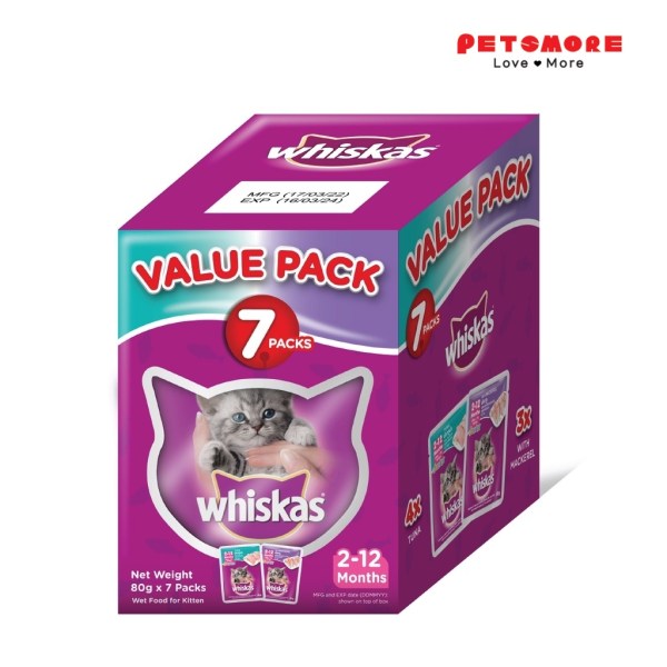 WHISKAS Pouch Junior Tuna + Junior Mackerel 80g Value Multi-Pack / Makanan Kucing / Cat Wet Food