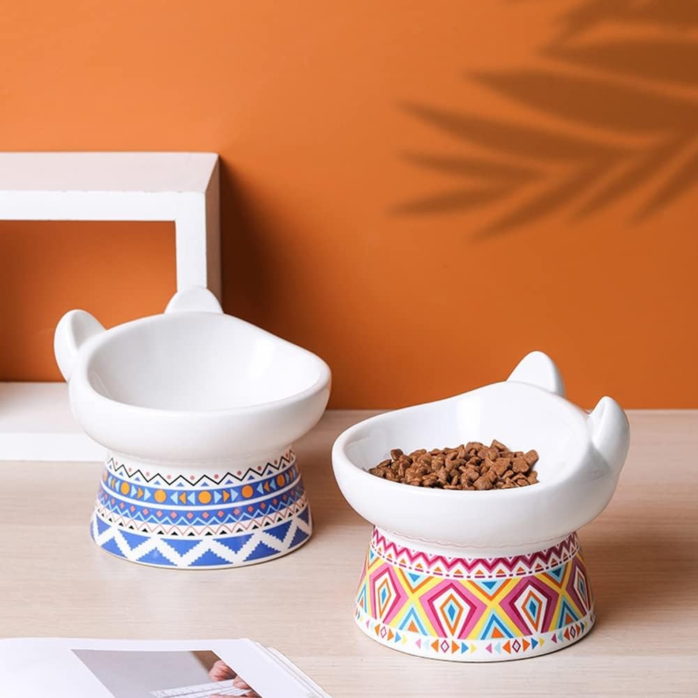 Petido Ceramic Cat Raised Stand Bowl - Bohemia/Blue/Red - Image 3