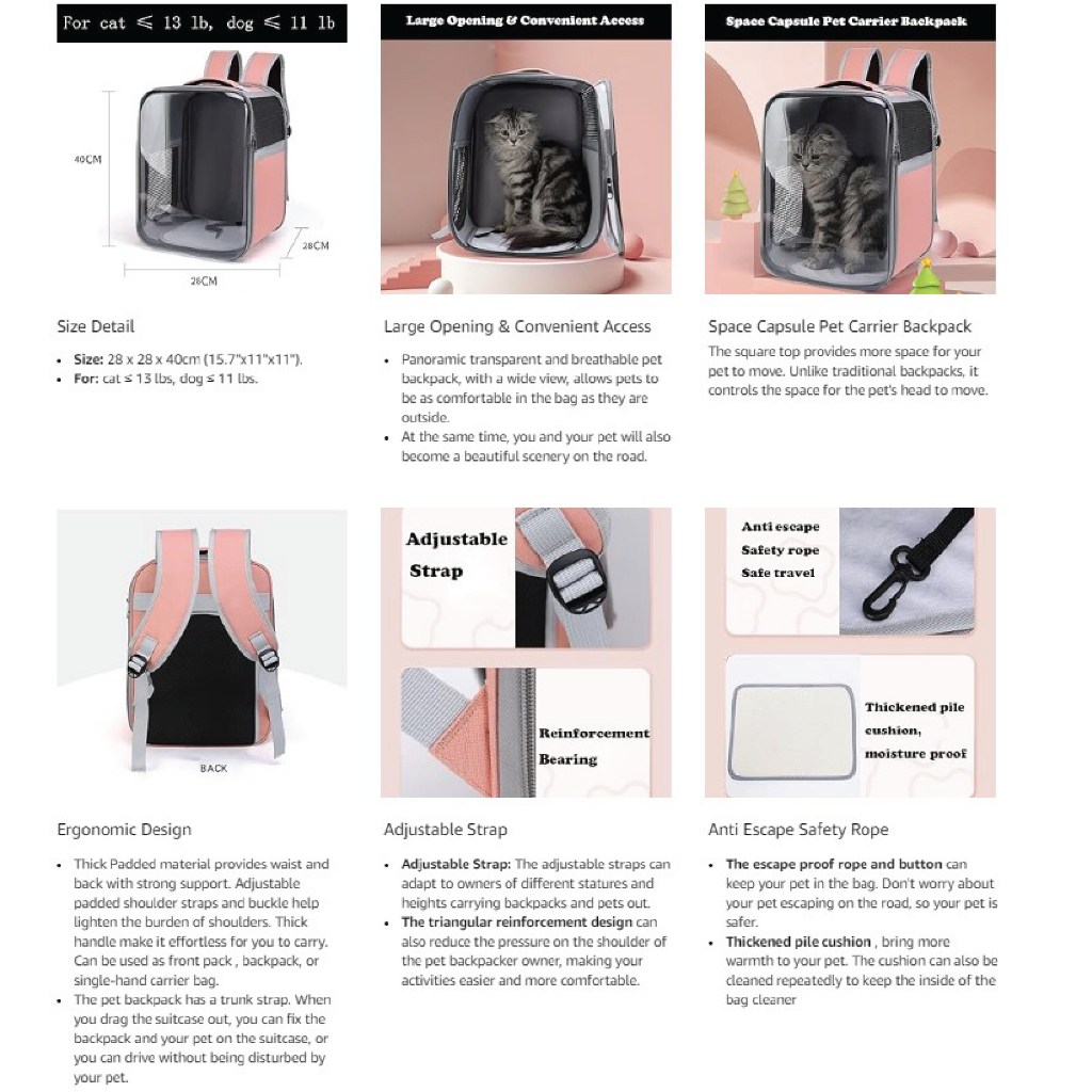 PET-iDO Pet Backpack Breathable Square Transparent - Grey - Image 4