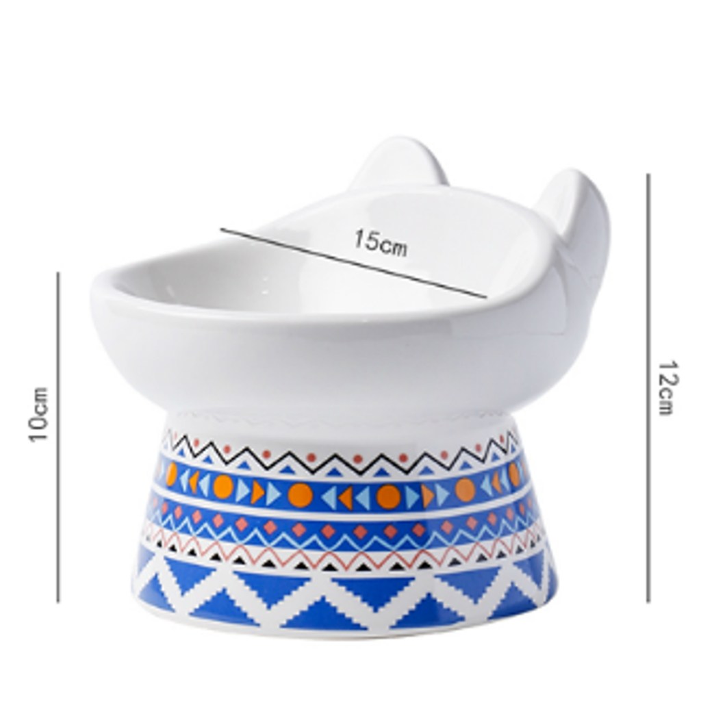 Petido Ceramic Cat Raised Stand Bowl - Bohemia/Blue/Red - Image 6