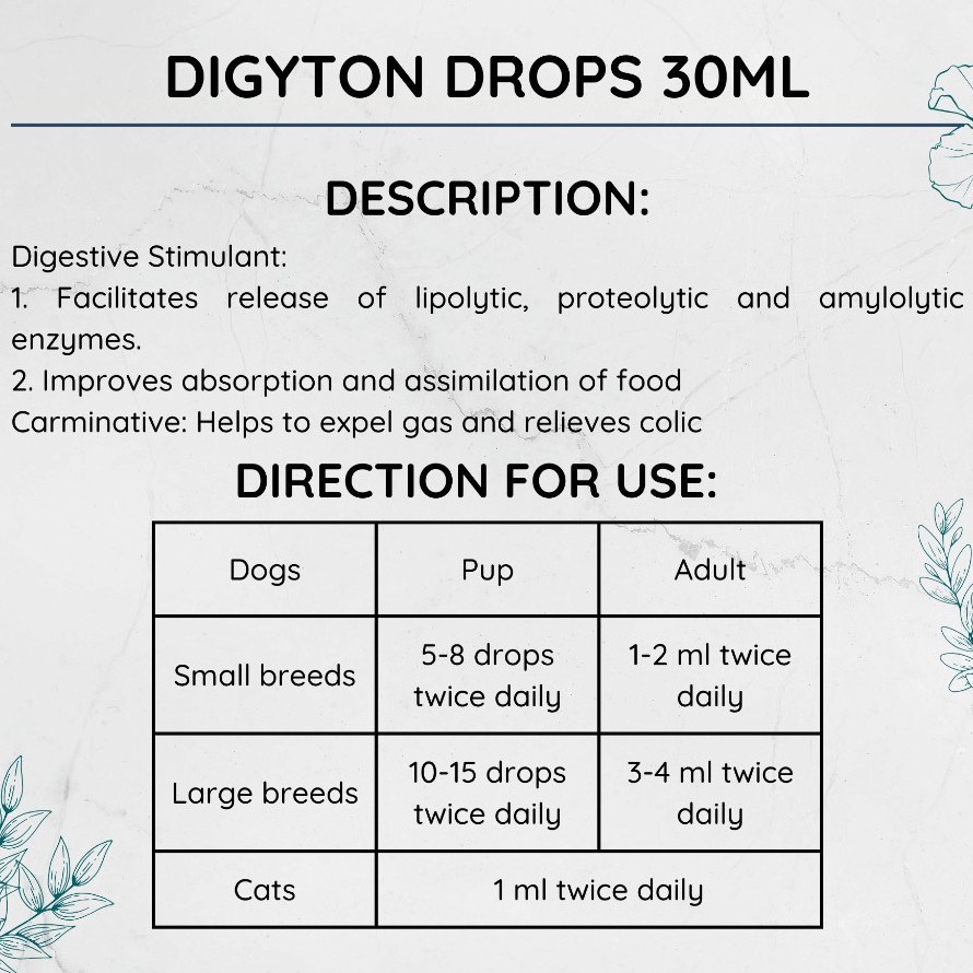 HIMALAYA Digyton Drops (30ml) for Cats & Dogs (Digestive stimulant, Antiflatulent bowel regulator) - Image 3